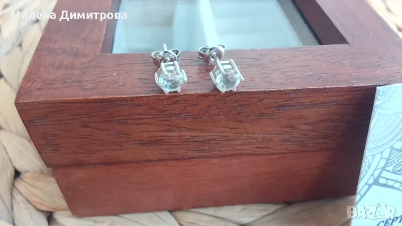 Сребърни обеци с естествен бял Топаз , снимка 1