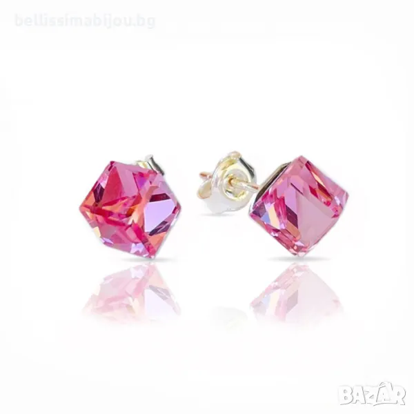 Розови Сребърни Обеци с кристали Сваровски/Swarovski, снимка 1