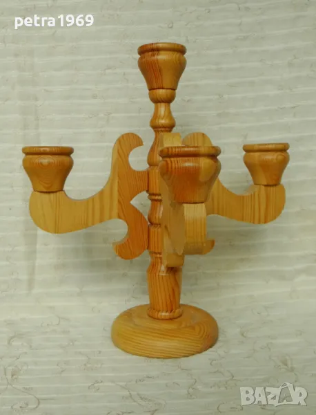 Разкошен голям дървен свещник, снимка 1