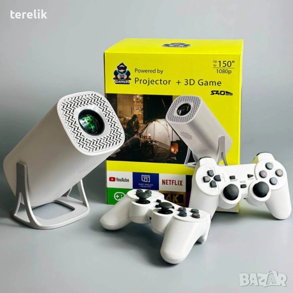 %Нов S40Max 450 Смарт проектор и игрова конзола с 35 000 вградени игри 4K, Android 11, снимка 1
