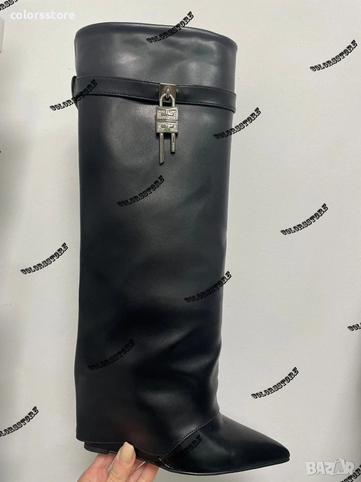 Ботуши на платформа - черна кожа - K-80 , снимка 1