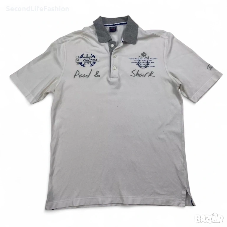 Мъжка винтидж поло тениска Paul & Shark размер L Royal Ocean бяла, снимка 1