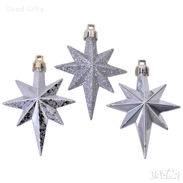 16 броя Комплект Сребристи коледни звезди, 8см, снимка 1