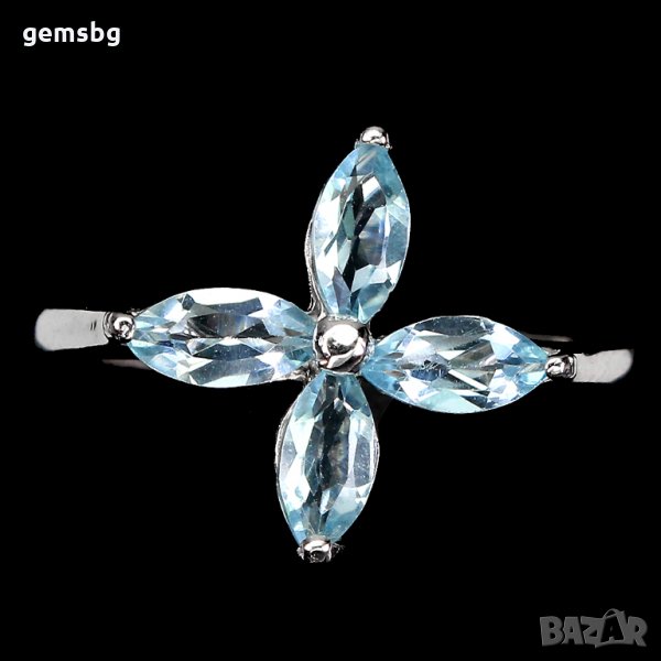 Пръстен с естествен небесно син топаз, снимка 1