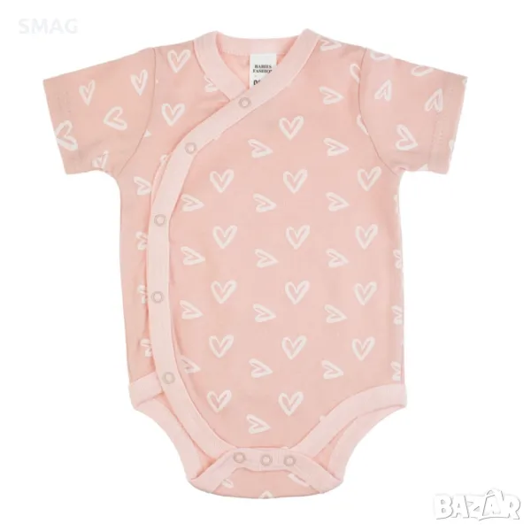 Бебешко памучно боди с къс ръкав и розови сърца S_1233525, снимка 1