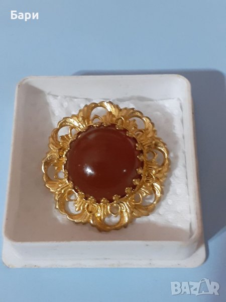 Красива кехлибарена брошка,позлата, снимка 1