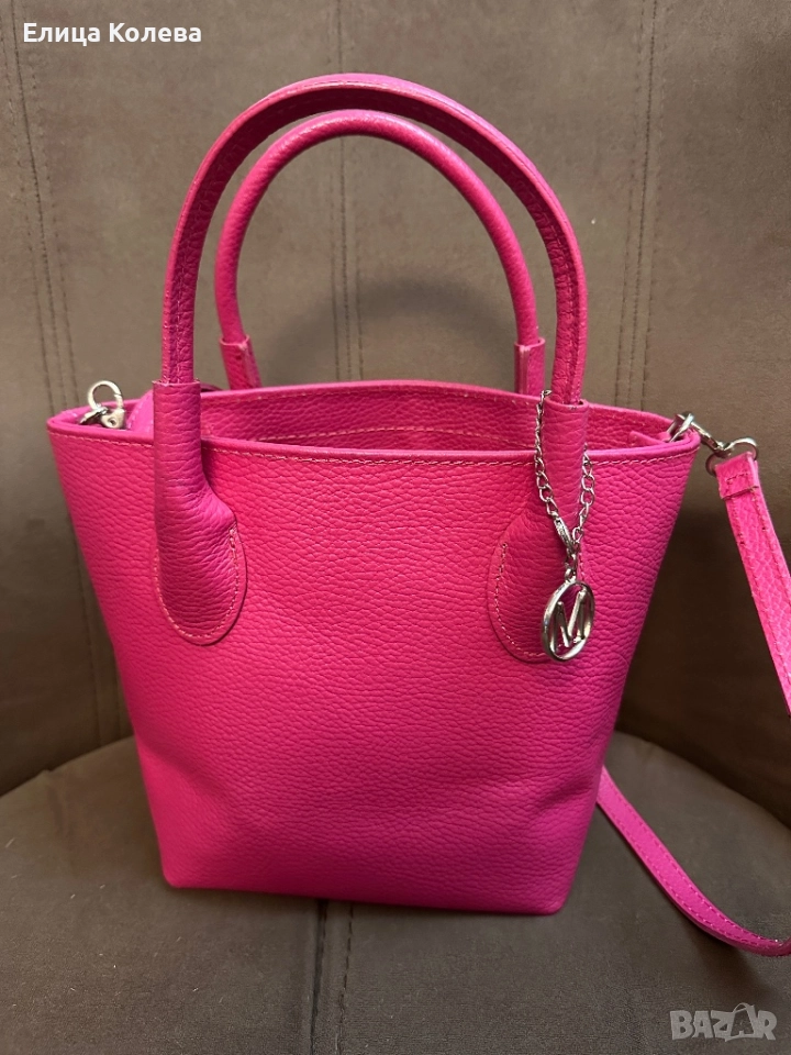Mangotti малка дамска цикламена чанта естествена кожа , снимка 1