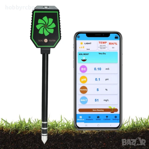 Bluetooth уред за измерване на Ph в почвата,електропроводимост,соленост,плодородие и др., снимка 1