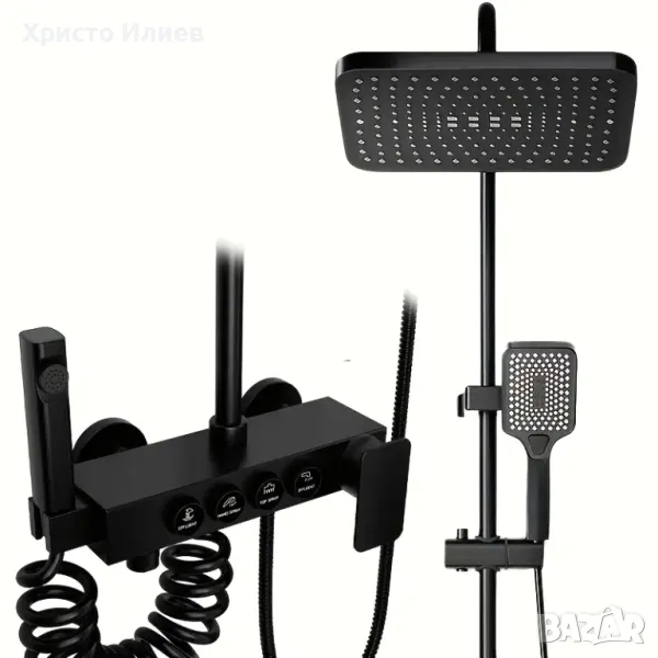 Душ система със стенен термостатен смесител с 4 кръгли бутона Сив, снимка 1