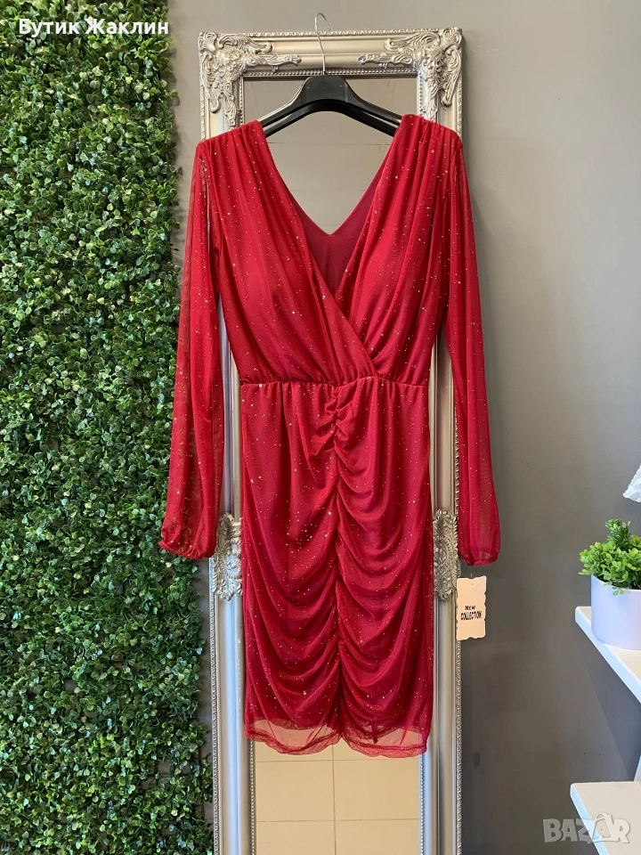 Празнична рокля от нежна органзена материя с блясък , снимка 1