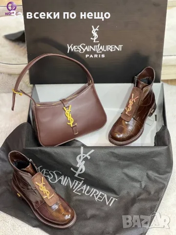 Yves Saint Laurent Луксозни Дамски Боти С Крокодилски Ефект И Златисто Лого - 2 Цвята Код SK2342
