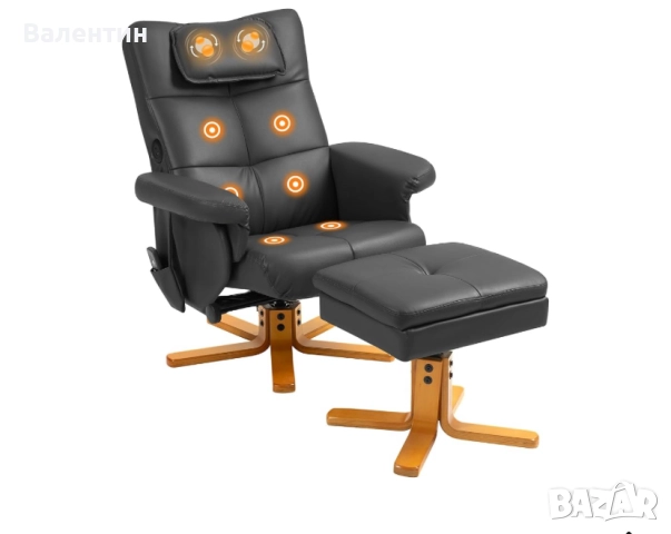 Масажен кожен фотьойл с табуретка, снимка 2 - Дивани и мека мебел - 52526306