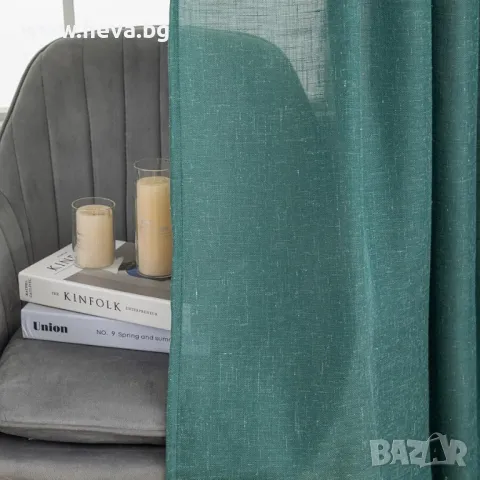 Комплект ленени завеси в тъмно зелен цвят , снимка 4 - Пердета и завеси - 47429648