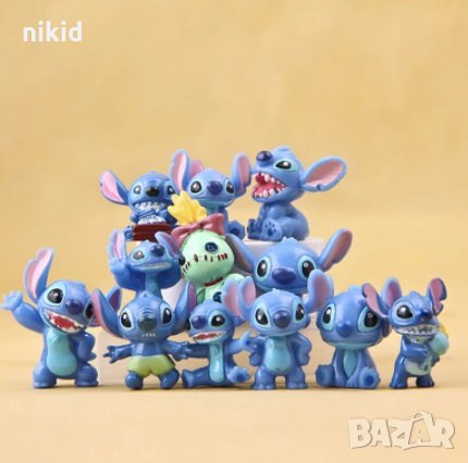 12 бр малки Стич Stitch фигурки пластмасови PVC за игра и украса торта топер