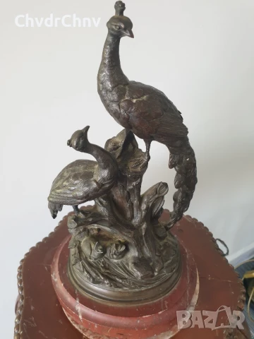 32см-5кг статуетка пауни/много стара френска бронзова скулптура/фигура на птици