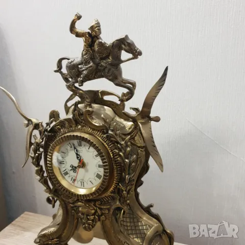 Голям месингов каминен часовник с електронен гонг, снимка 5 - Антикварни и старинни предмети - 48372207