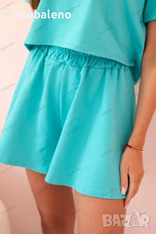 Дамски памучен комплект от две части с широки шорти, 11цвята , снимка 5 - Комплекти - 50322084