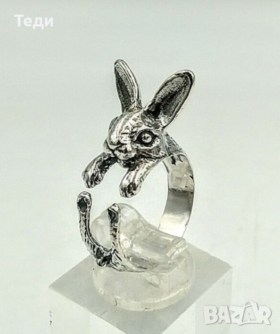 Сребърен пръстен Зайче, регулируем размер, снимка 6 - Пръстени - 36418101