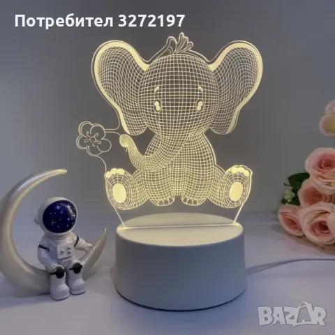 Холограмна 3D LED лампа Слонче, снимка 3 - Настолни лампи - 49513812