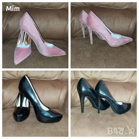 41 Черни лачени обувки 41и 42 розови обувки брокат с ток 