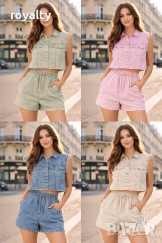 Нов Стилен Дамски Дънков Комплект Различни Цветове , снимка 2 - Комплекти - 54138036