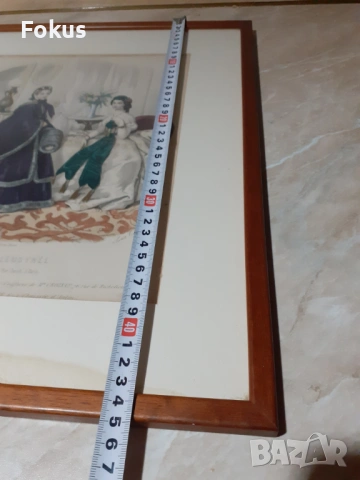 Стара цветна френска антикварна гравюра в рамка подписана, снимка 6 - Антикварни и старинни предмети - 53347110