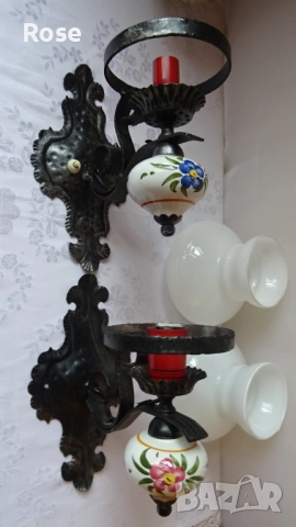 Два вентидж стенни лампи (аплици) от ковано желязо, снимка 3 - Лампи за стена - 53970251