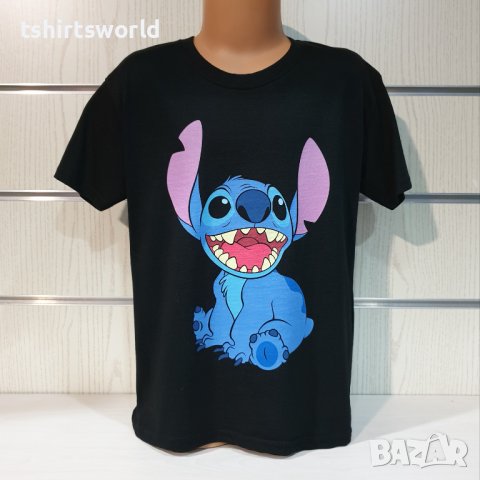 Нова черна детска тениска с дигитален печат Стич (Stitch), снимка 6 - Детски тениски и потници - 38168214