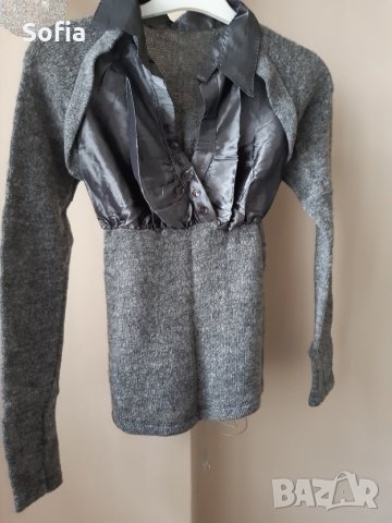 Блуза с якичка, ангора и копринен сатен с 25% доп-на отстъпка