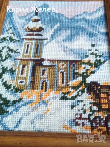 СТАР ГОБЛЕН НЕМСКА ЦЪРКВА ЗИМЕН ПЛАНИНСКИ ПЕЙЗАЖ в ДЪРВЕНА РАМКА 30918, снимка 8 - Гоблени - 37791424