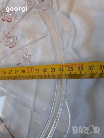 Голям стъклен цветен поднос за торта    17/1, снимка 6 - Прибори за хранене, готвене и сервиране - 31604914