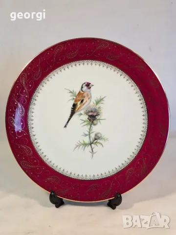 декоративна порцеланова чиния с птица и позлата Limoges 8/1