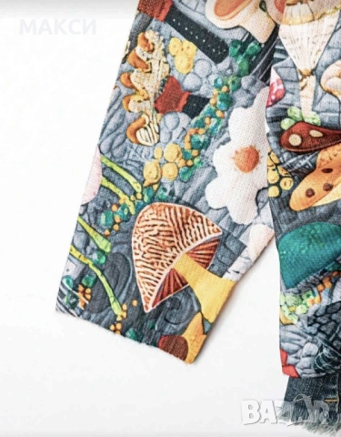 Макси модерна топла, много мека и силно еластична блуза в красив ярък десен с цветя и гъбки- комфорт, снимка 2 - Блузи с дълъг ръкав и пуловери - 52394800