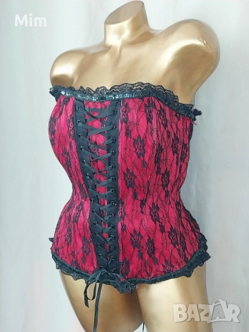 Червен дантелен корсет с черна дантела , снимка 2 - Корсети, бюстиета, топове - 52270210