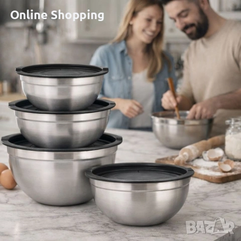 Комплект купи от неръждаема стомана 18/10 с капаци – 10 части, матово покритие, снимка 2 - Съдове за готвене - 53336465