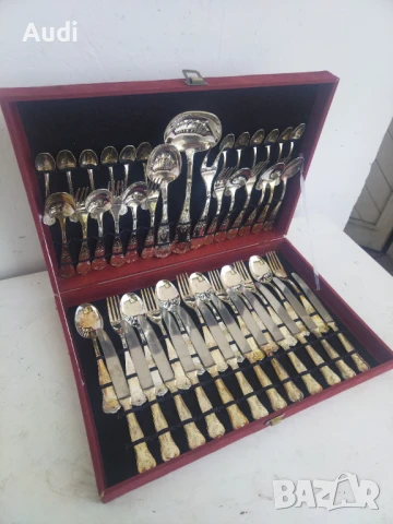 Италиански посребрени прибори за хранене 51 броя  Комплекта е в кутия и е за 12 души. Комплектьт вкл, снимка 12 - Прибори за хранене, готвене и сервиране - 50808238