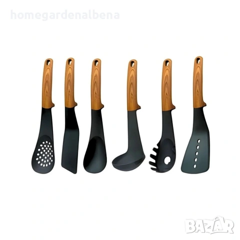 Комплект кухненски прибори Cheffinger 6 части въртяща се стойка дървесна визия, снимка 5 - Прибори за хранене, готвене и сервиране - 54165808