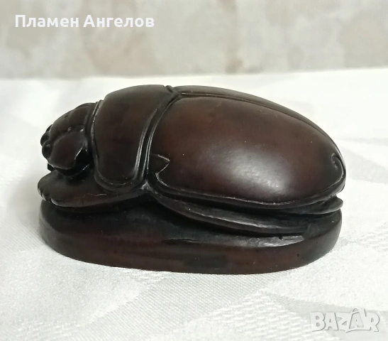 Винтидж Египетски скарабей, кафяв сапунен камък. 