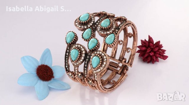 Гривна антично злато с тюркоази, снимка 3 - Гривни - 31857631