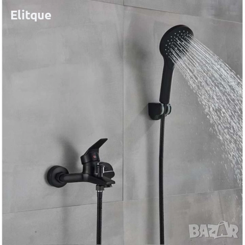 Смесител за баня и душ, черен мат, за вана, с две функции и стенен монтаж