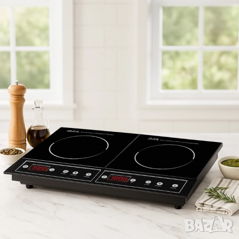 Двоен индукционен котлон Royalty Line RL-DIP4000.2 - 1400W+2000W, 80°C- 270°C, Кристална плоча, Тайм, снимка 3 - Друга електроника - 51853652