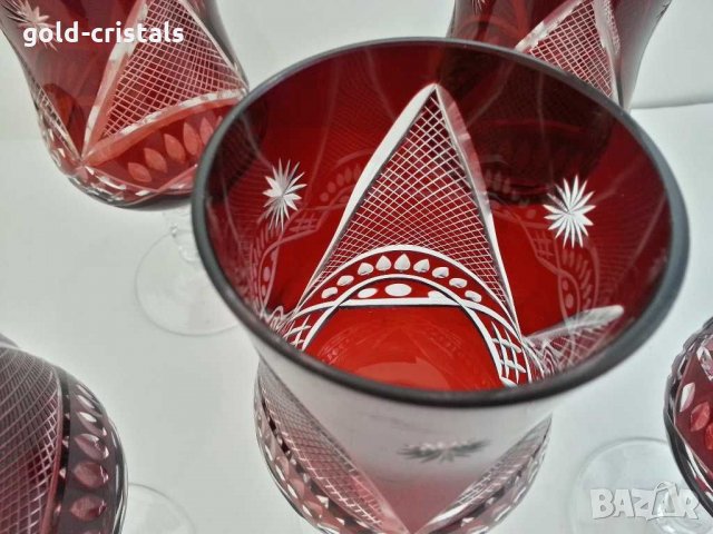 Кристални чаши за вино и кана червен кристал, снимка 5 - Антикварни и старинни предмети - 31060481