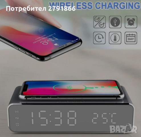 Цифров будилник,зарядно,LEDдисплей за iPhone X/XS/XR, iPhone 8, Galaxy S8/S7/S6 и други, снимка 3 - Apple iPhone - 44803117