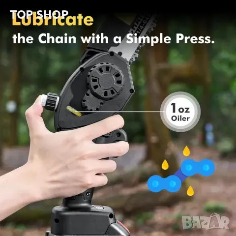 Мини верижен трион Seesii 8 инча, с автоматично масло, 2 бр. 2000mAh батерии, снимка 9 - Градинска техника - 49937976