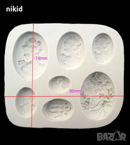портрет Камео ретро жена дама овал брошка силиконов молд форма фондан украса декор, снимка 3 - Форми - 47442206