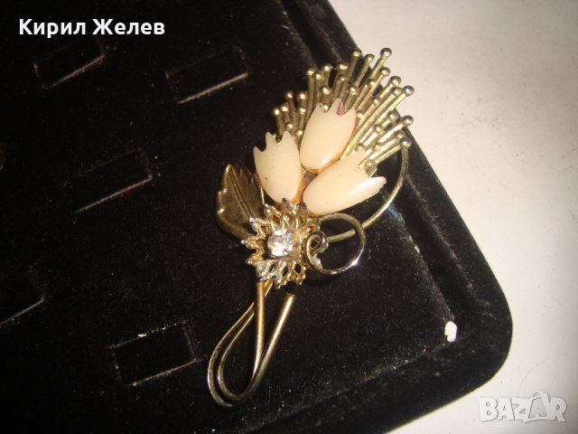 РЕТРО АРТ ДЕКО ВИНТИДЖ ПОЗЛАТЕНА ФЛОРАЛНА СТАРА БРОШКА с ФАСЕТИРАН ЦИРКОН 17559, снимка 5 - Антикварни и старинни предмети - 31230602
