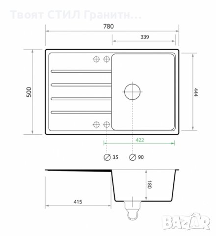 *СТРАХОТНА* ГРАНИТНА МИВКА Графит Кухненска Копенхаген Smart 780 x 500, снимка 8 - Други - 36558695