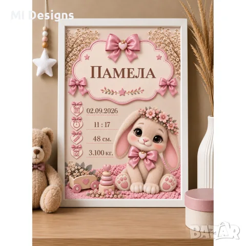 Бебешка визитка | Зайчета | Момче или Момиче, снимка 3 - Други - 56121447