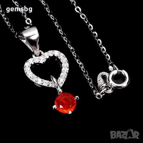 Висулка с оранжев огнен опал и цирконий, снимка 2 - Колиета, медальони, синджири - 51929482