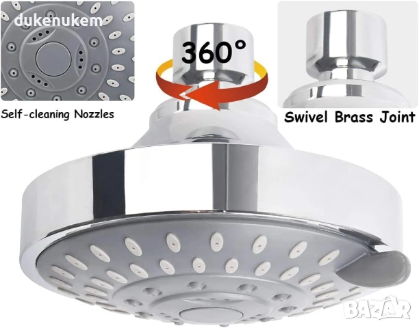 Душ глава 10 см, 5 режима, хром, 360° въртене, водоспестяваща, снимка 5 - Душове - 52522877